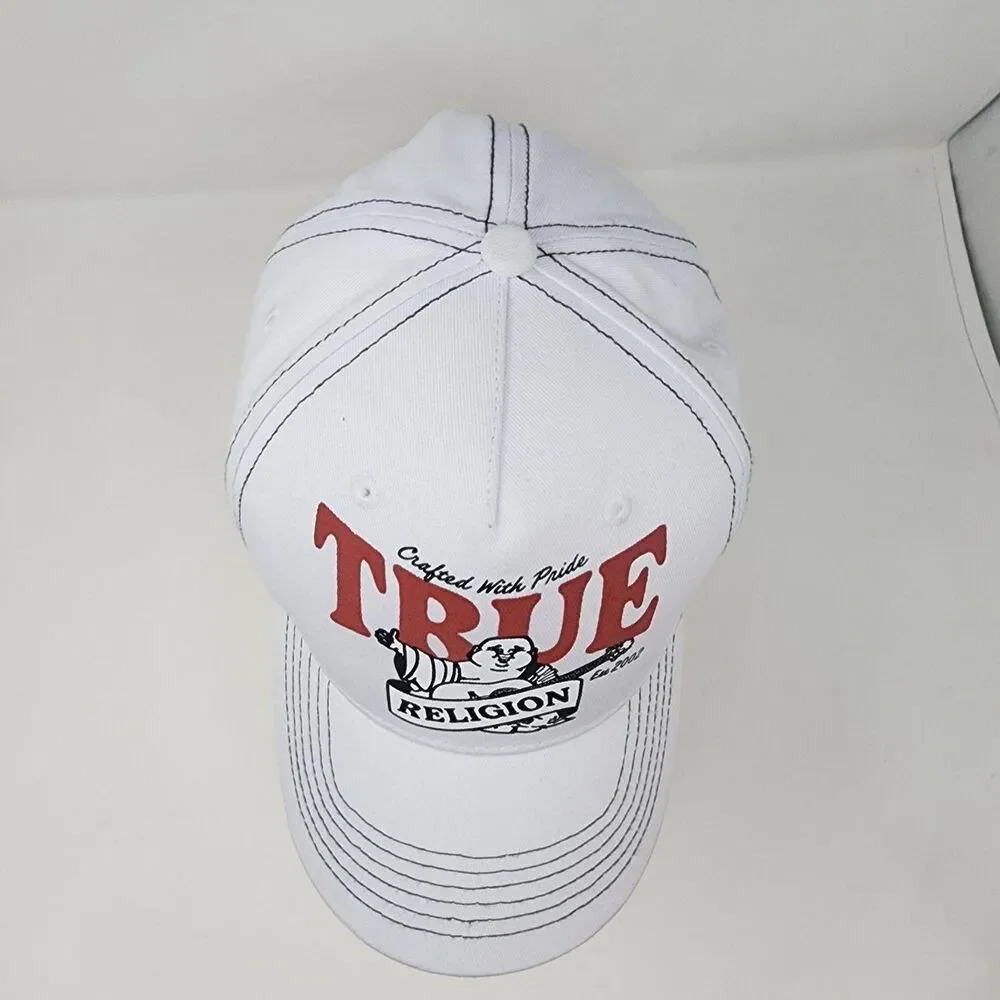 True Religion Hat Baseball Mens One Size White Snapback Cap Buddha Graphic Logo